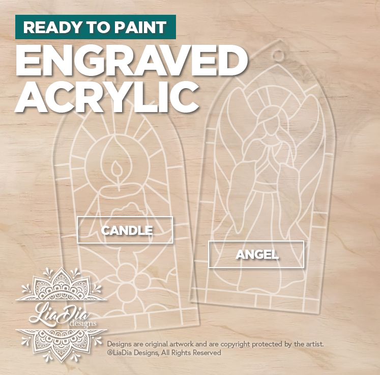 Engraved Acrylic - Candle &amp; Angel - Stained Glass Style Suncatcher *Paint not included