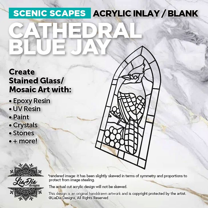 Scenic Scapes - Cathedral Blue Jay - Inlay/ Silhouette  - 6.5&quot;x3&quot; Black Acrylic Blank
