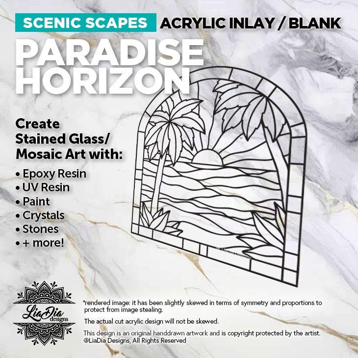 Scenic Scapes - Paradise Horizon - Inlay/ Silhouette  - 7&quot;x7.25&quot; Oval Black Acrylic Blank