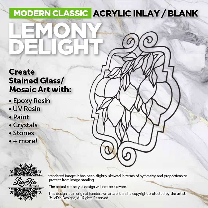 Modern Classic - Lemony Delight - Inlay/ Silhouette  - 8.5&quot; x 6.6&quot;  Black Acrylic Blank