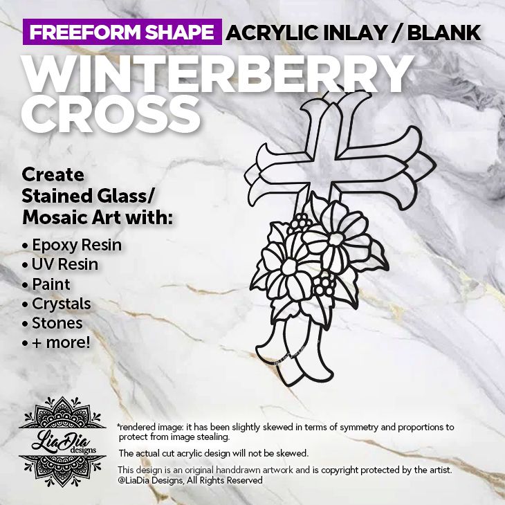 Freeform - Winterberry Cross - Inlay / Silhouette - 7.5&quot; x 5&quot; Black Acrylic Blank