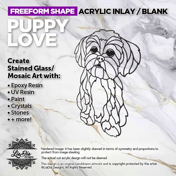 Freeform - Puppy Love - Inlay / Silhouette - 7.25&quot; x 4.8&quot; Black Acrylic Blank