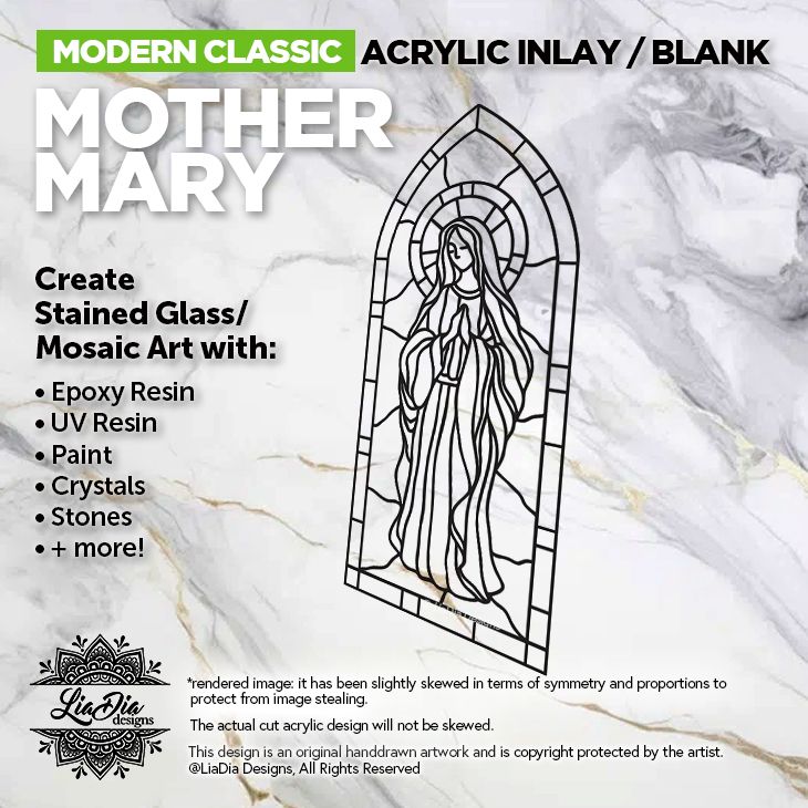 Freeform - Mother Mary - Christian Christmas Stained Glass Style Art - Inlay / Silhouette - 9.5&quot; x 4&quot; Black Acrylic Blank