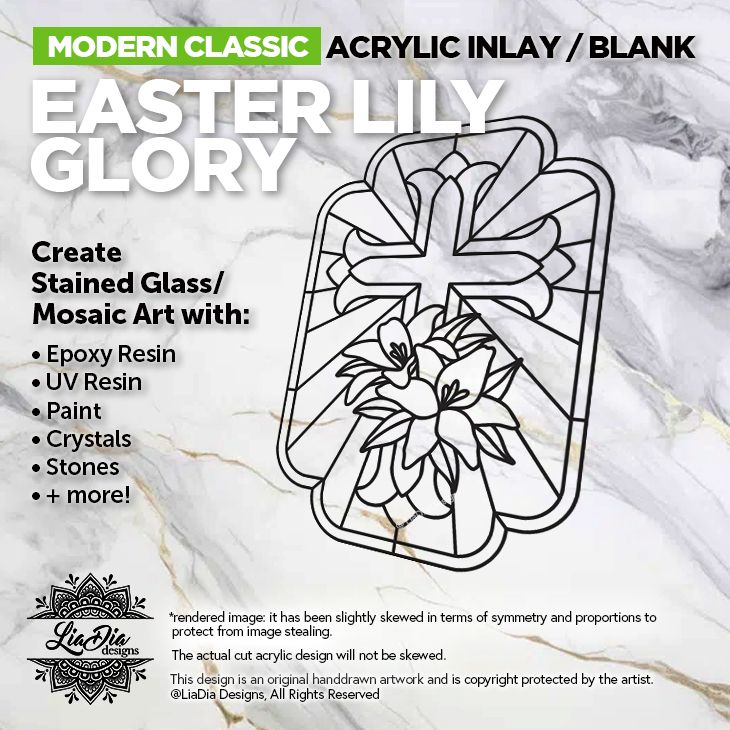 Modern Classic - Easter Lily Glory - Christian Cross Art - Inlay / Silhouette - 8.75&quot; x 6&quot; Black Acrylic Blank