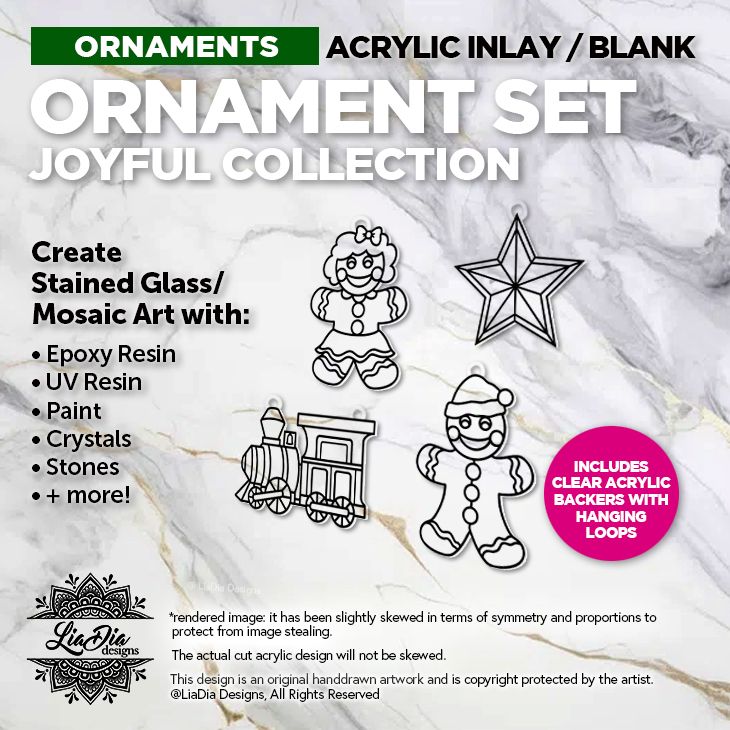 Ornament Sets - Joyful Collection - Set of 4 - Silhouette Acrylic Blanks - Clear Backers with Loop Included