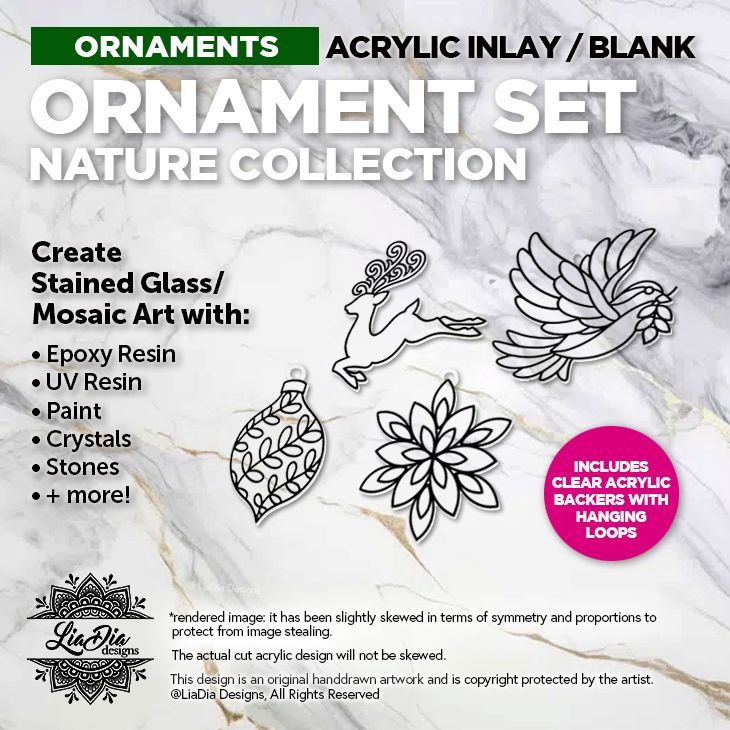 Ornament Sets - Nature Collection - Set of 4 - Silhouette Acrylic Blanks - Clear Backers with Loop Included