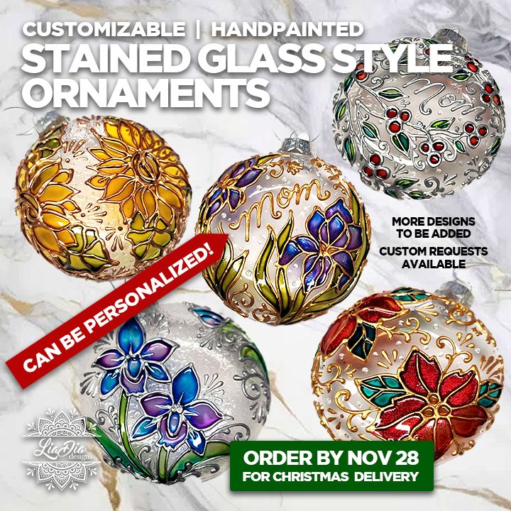 Stained Glass Style Handpainted Ornaments - Customizable with Personalization Option