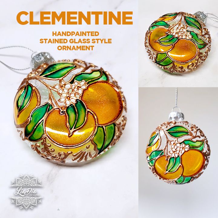 Clementine Orange - Handpainted Stained Glass Style Ornament