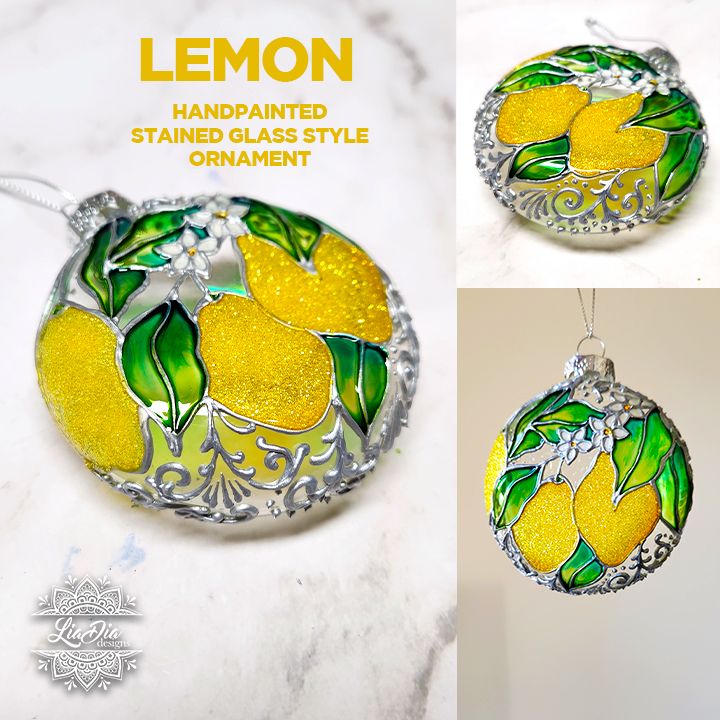Lemon - Handpainted Stained Glass Style Ornament