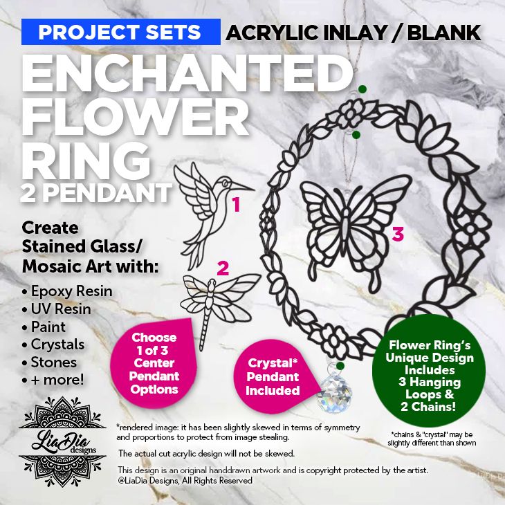 Project Sets - 8" Enchanted Flower Ring Suncatcher Mobile | Silhouette Acrylic Blanks for Glass Painting or Resin