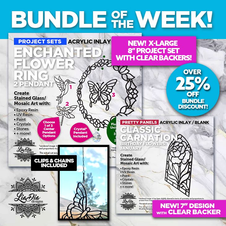 Bundle of the Week! New Enchanted Flower Ring and Carnation - Over 25% off! - Black Acrylic with Clear Backers