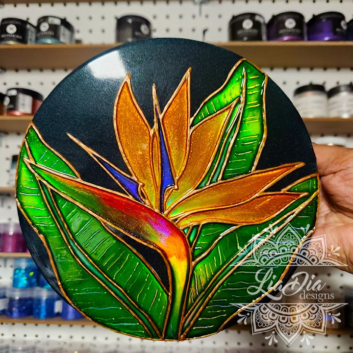 Holographic Birds of Paradise "Unbound Beauty" - 8" Round Gallery Wood Canvas