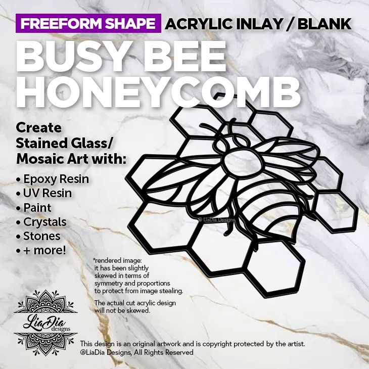Freeform - Busy Bee Honeycomb - Inlay / Silhouette - 6.5" Black Acrylic Blank