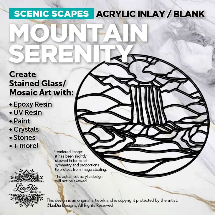 Scenic Scapes - Mountain Serenity - Inlay/ Silhouette  - 7" Round Black Acrylic Blank