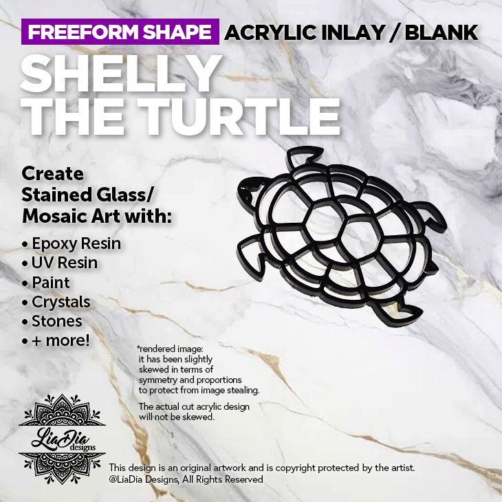 Freeform - Shelly the Turtle - Inlay / Silhouette - 5" Black Acrylic Blank
