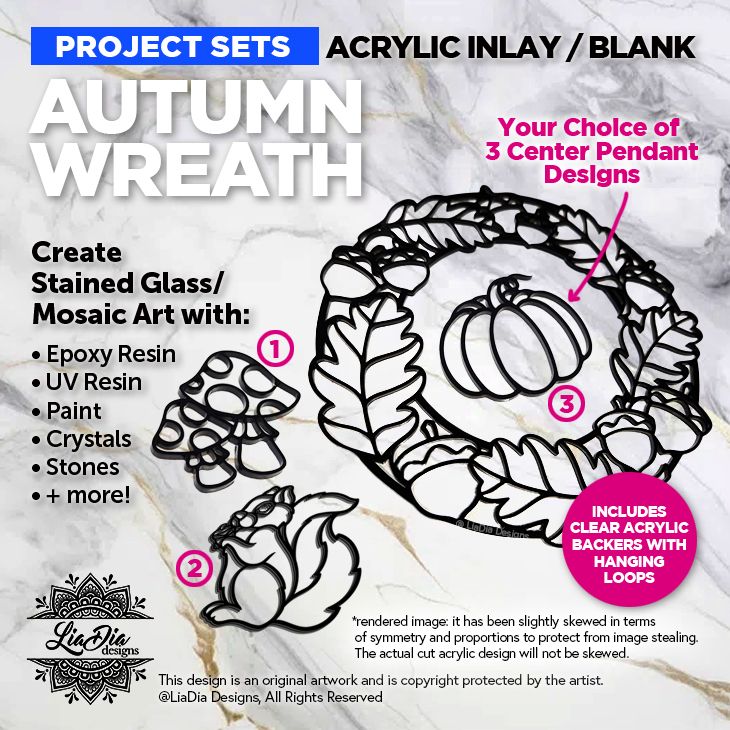 Project Sets - 8" Autumn Wreath with Center Pendant - 4 Pieces Included - Silhouette Acrylic Blanks