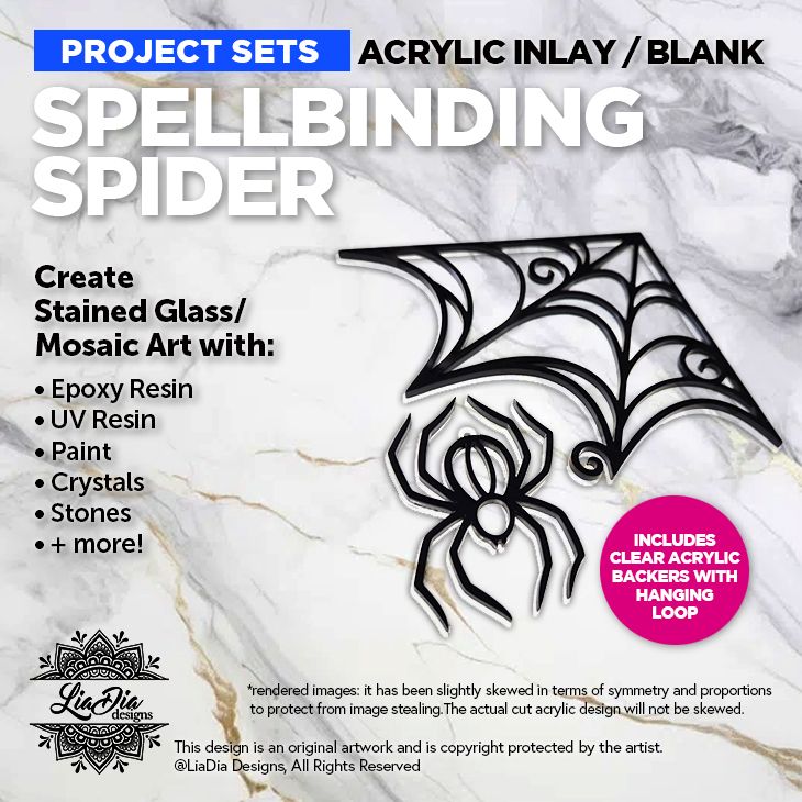 Project Sets - 5.5" Spellbinding Spider Corner Web with Spider Pendant - 4 Pieces - Silhouette Acrylic Blanks