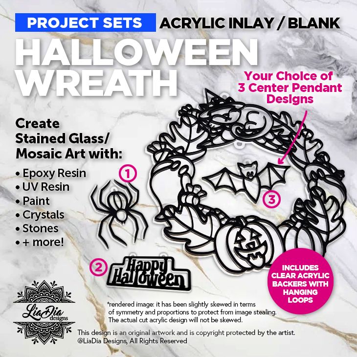 Project Sets - 8" Halloween Wreath with Center Pendant - 4 Pieces Included - Silhouette Acrylic Blanks