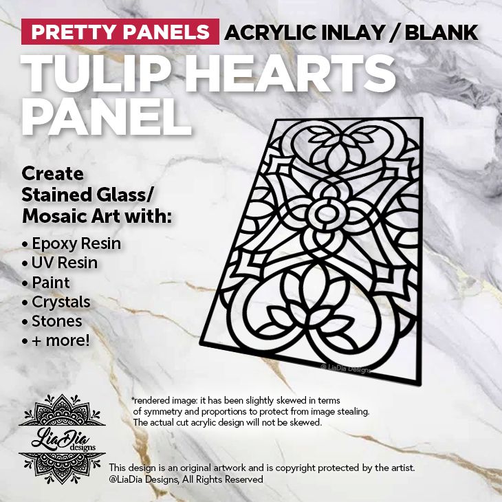 Pretty Panels - Tulip Hearts Panel - Inlay / Silhouette - 7" Freeform Black Acrylic Blank