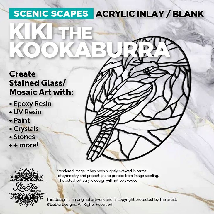 Scenic Scapes - Kiki the Kookaburra - Inlay/ Silhouette  - 8"x6" Oval Black Acrylic Blank