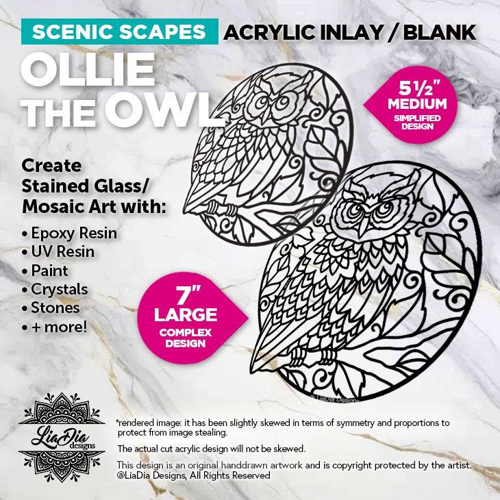 Scenic Scapes - Ollie the Owl - NEW! 2 Size Options - 7" or 5.5" Round Black Acrylic Blank - Resin or Paint Suncatcher