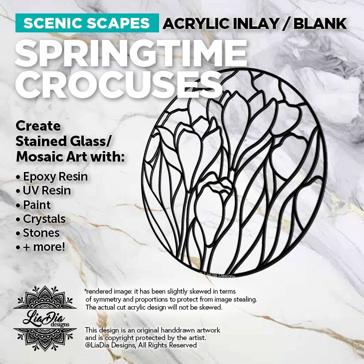 Scenic Scapes - Springtime Crocuses - Inlay/ Silhouette  - 7" Round Black Acrylic Blank