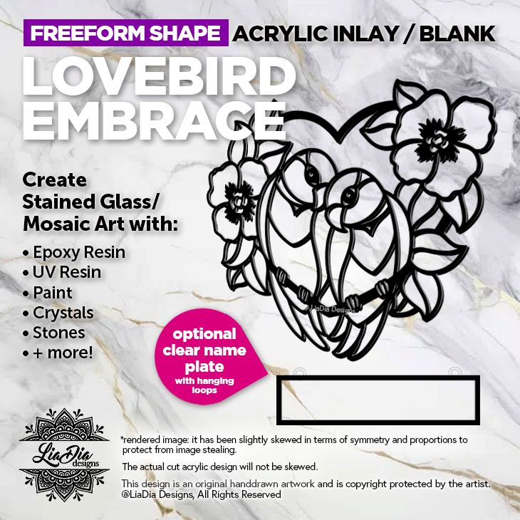 Freeform - Lovebird Embrace - Inlay / Silhouette - 7" Black Acrylic Blank
