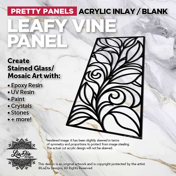 Pretty Panels - Leafy Vine - Inlay / Silhouette - 7" Freeform Black Acrylic Blank
