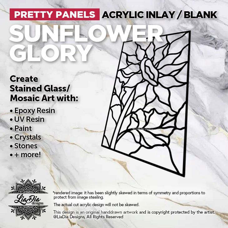 Pretty Panels - Sunflower Glory - Inlay / Silhouette - 7" Freeform Black Acrylic Blank