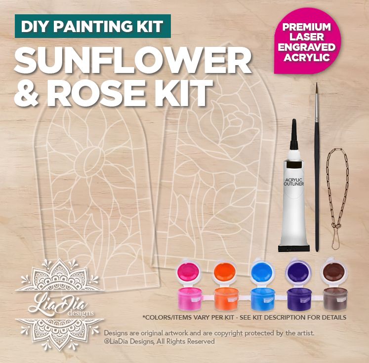 DIY Painting Kit - Rose &amp; Sunflower - Stained Glass Style Suncatchers