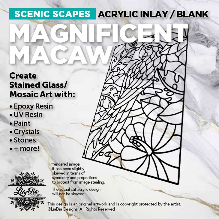 Scenic Scapes - Magnificent Macaw - Inlay/ Silhouette  - 11"  Black Acrylic Blank