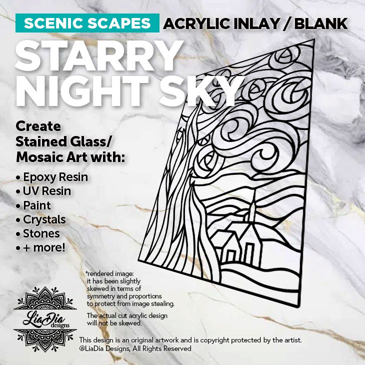Scenic Scapes - Starry Night Sky - Inlay/ Silhouette  -  11" Black Acrylic Blank