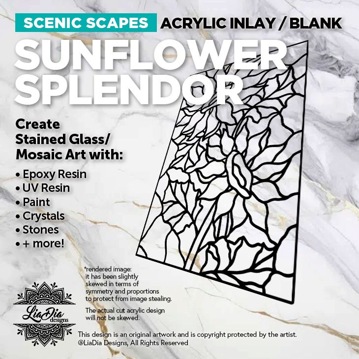 Scenic Scapes - Sunflower Splendor - Inlay/ Silhouette  - 11" Black Acrylic Blank