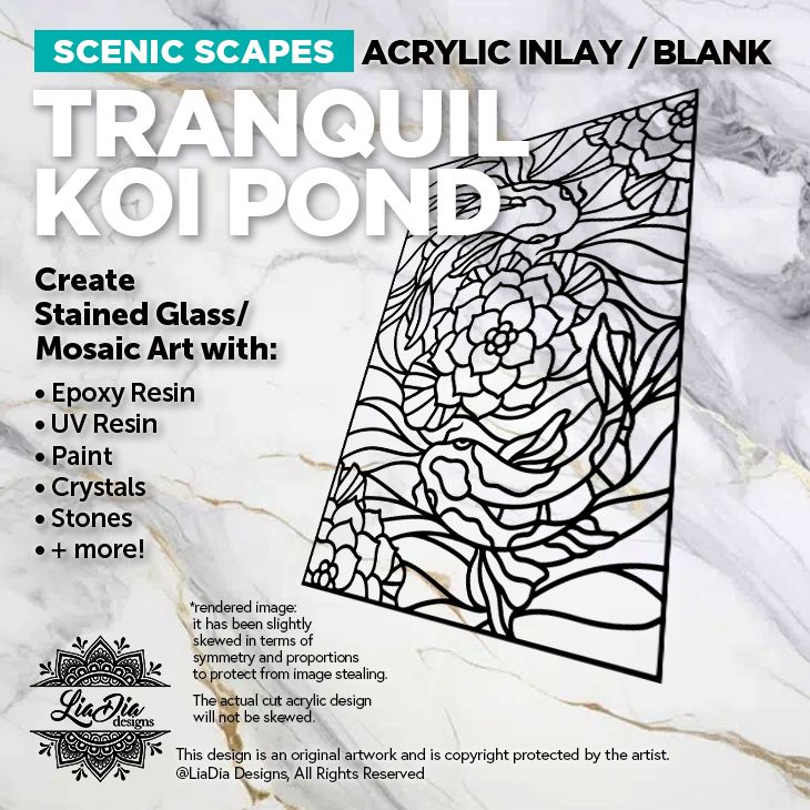 Scenic Scapes - Koi Pond - Inlay/ Silhouette  - 11" Black Acrylic Blank