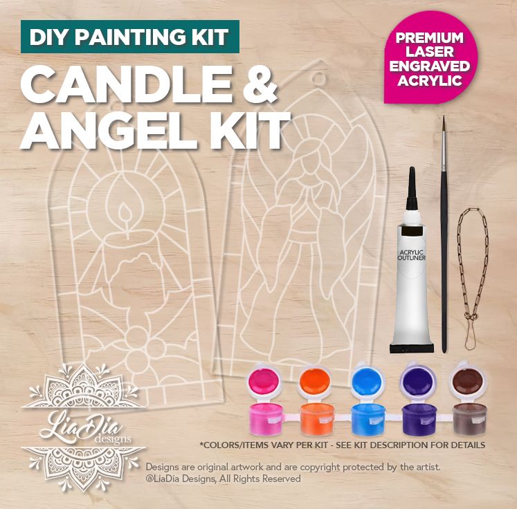 DIY Painting Kit - Candle &amp; Angel - Stained Glass Style Suncatchers