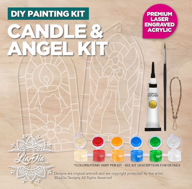 DIY Painting Kit - Candle &amp; Angel - Stained Glass Style Suncatchers