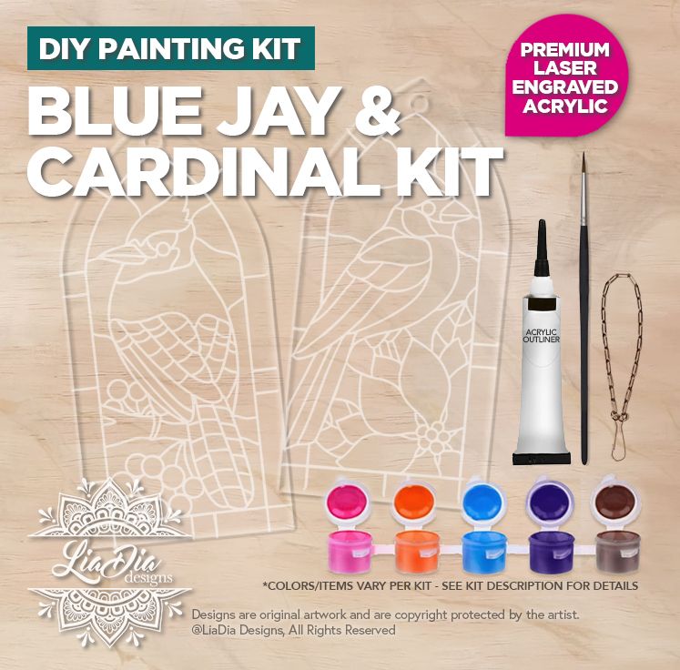 DIY Painting Kit - Blue Jay &amp; Cardinal - Stained Glass Style Suncatchers