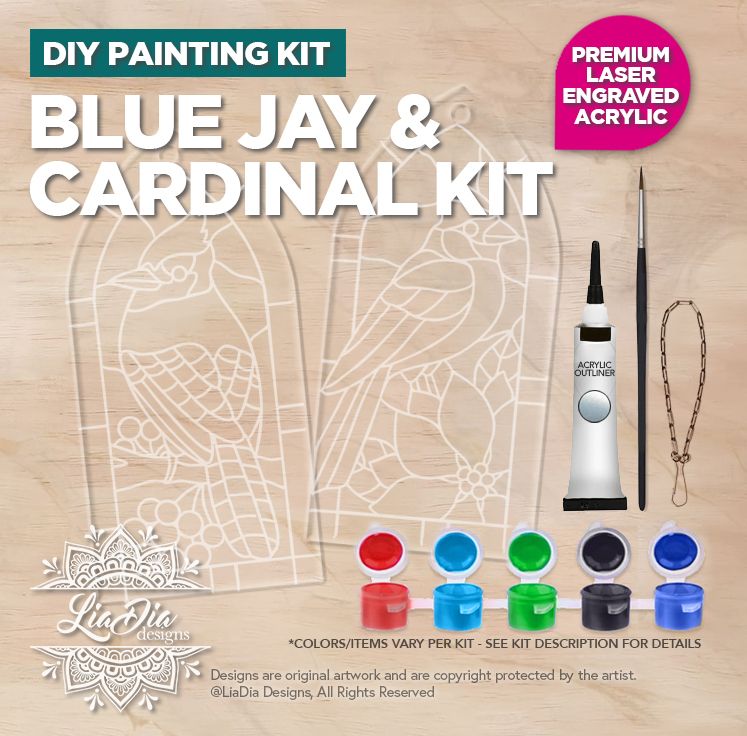 DIY Painting Kit - Blue Jay &amp; Cardinal - Stained Glass Style Suncatchers