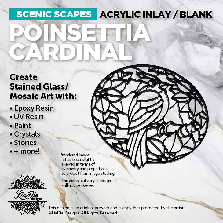 Scenic Scapes - Poinsettia Cardinal - Inlay/ Silhouette  - 7" Round Black Acrylic Blank