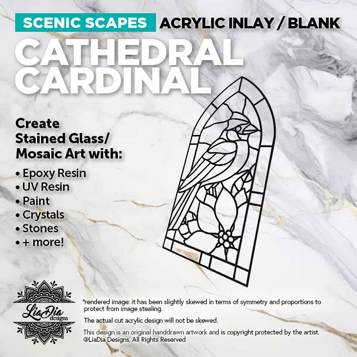 Scenic Scapes - Cathedral Cardinal - Inlay/ Silhouette  - 6.5"x3" Black Acrylic Blank