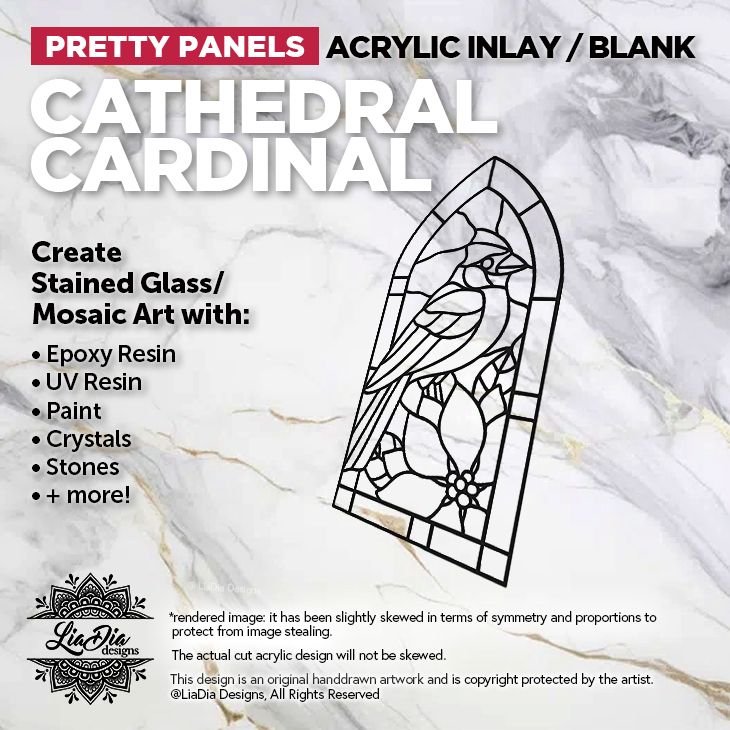 Scenic Scapes - Cathedral Cardinal - Inlay/ Silhouette  - 6.5"x3" Black Acrylic Blank