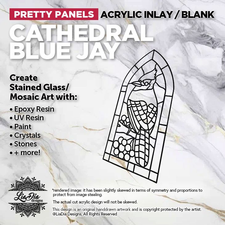Scenic Scapes - Cathedral Blue Jay - Inlay/ Silhouette  - 6.5"x3" Black Acrylic Blank
