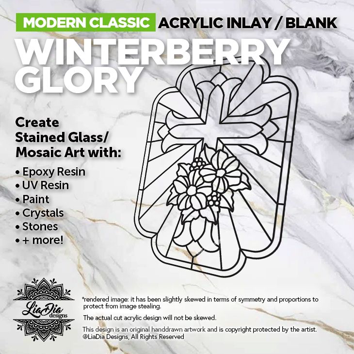 Modern Classic - Winterberry Glory - Christian Cross Art - Inlay / Silhouette - 8.75" x 6" Black Acrylic Blank