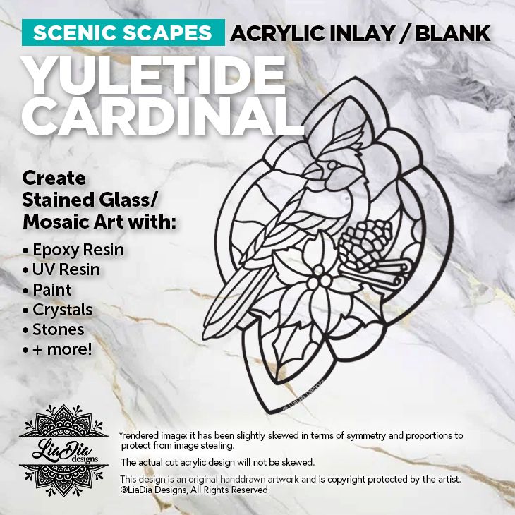 Scenic Scapes - Yuletide Cardinal - Inlay/ Silhouette  - 8.75" x 6.2" Round Black Acrylic Blank