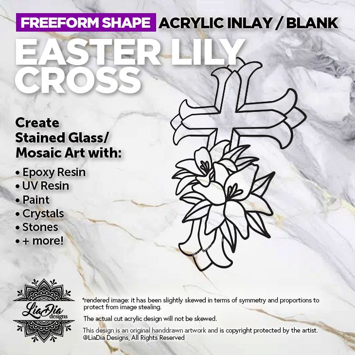 Freeform - Easter Lily Cross - Inlay / Silhouette - 7.5" x 5" Black Acrylic Blank