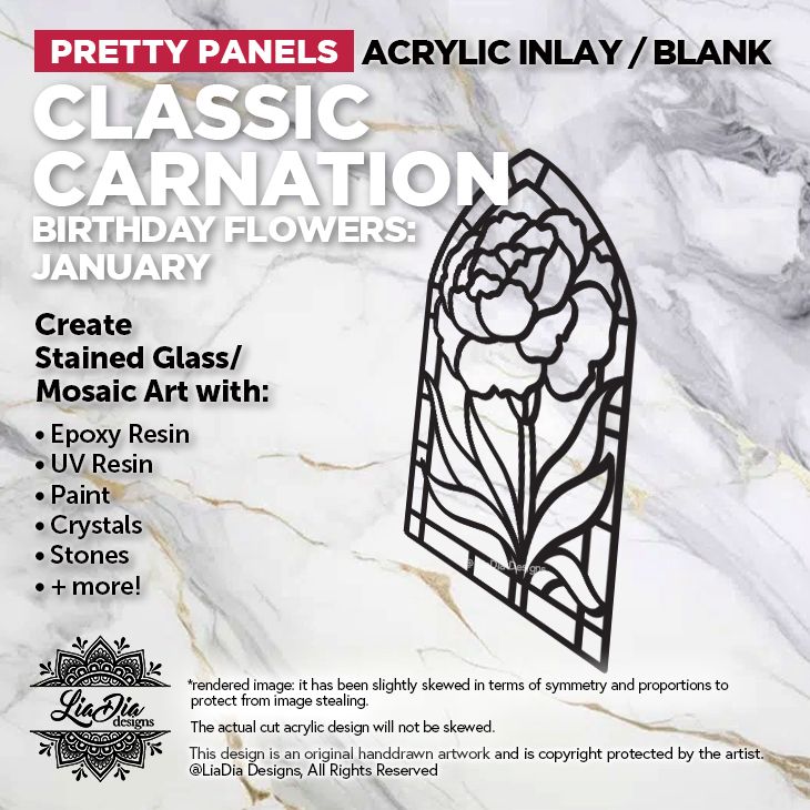 Pretty Panels - Classic Carnation - 7" Black Acrylic Silhouette for Glass Paints or Resin Art