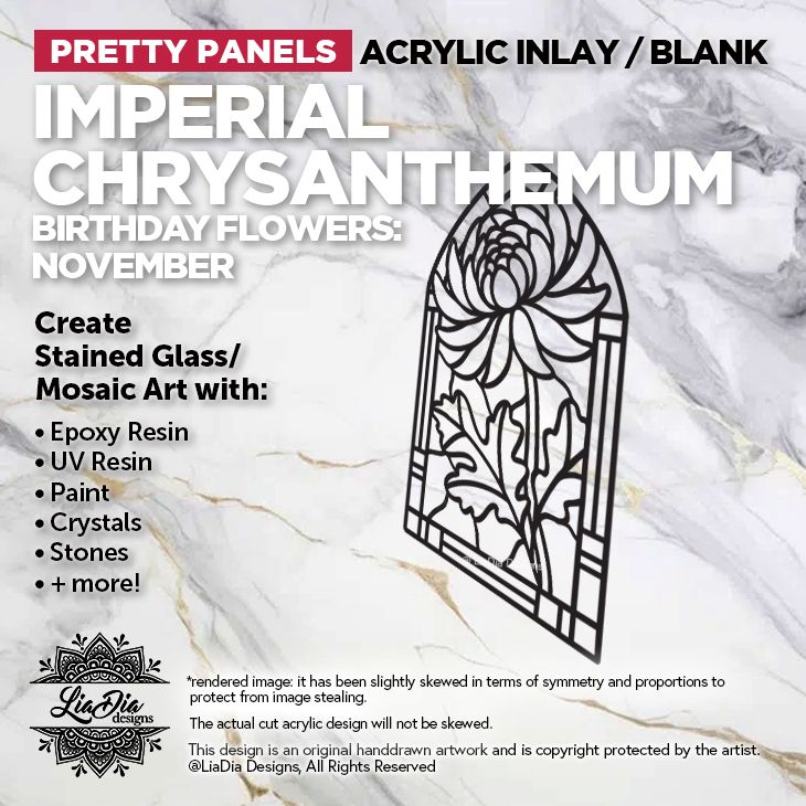Pretty Panels - Imperial Chrysanthemum - 7" Black Acrylic Silhouette for Glass Paints or Resin Art