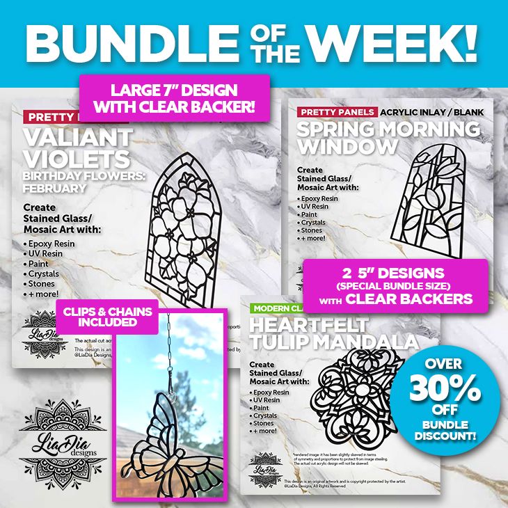 Bundle of the Week! Violets, Spring Morning, Tulip Mandala - Over 30% off!  Ready to Paint or Resin - Clear Backers Included