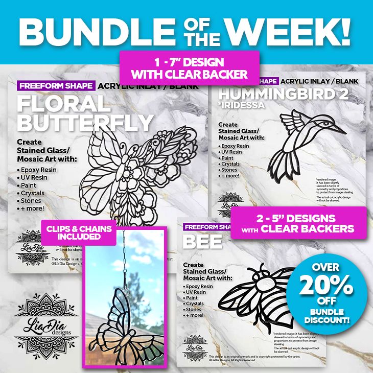 Bundle of the Week! Floral Butterfly, Hummingbird, and Bee  - Over 20% off!  Ready to Paint or Resin - Clear Backers Attached