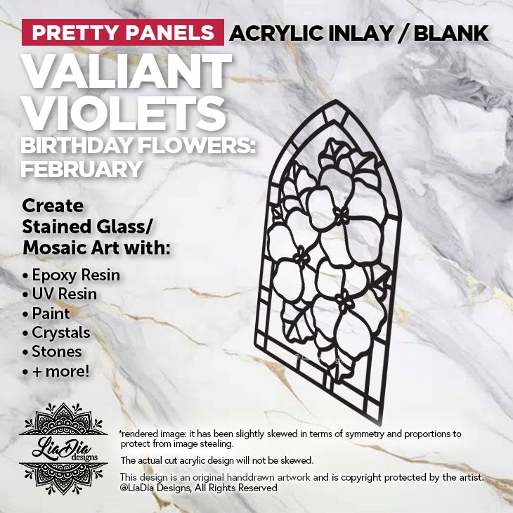Pretty Panels - Valiant Violets - 7" Black Acrylic Silhouette for Glass Paints or Resin Art